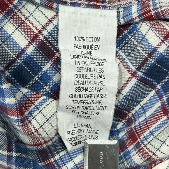 LL Bean Shirt Men’s Extra Large Red White Blue Plaid Pockets Casual Button Down - Picture 8 of 8